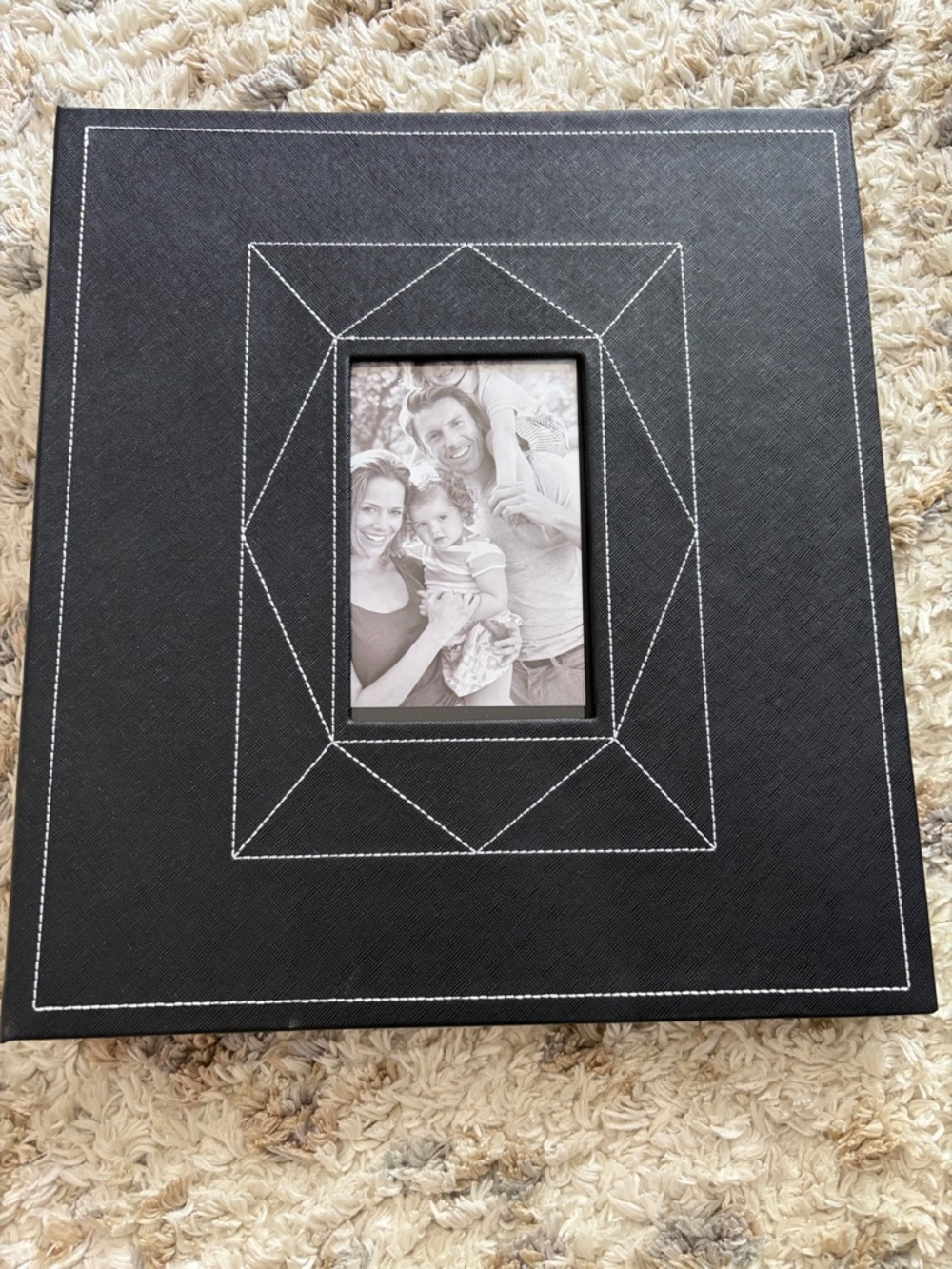 Black Decorative Photo Frame Album with White Stitching